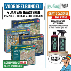 4 stuks Jan van Haasteren totaal 7.500 stukjes + Gratis Super wash autoshampoo + Gratis spray wax